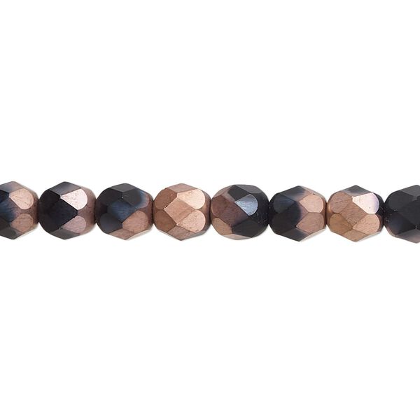 Bead, Czech fire-polished glass, opaque matte black half-coated Capri rose, 6mm faceted round. Sold per 15-1/2" to 16" strand. image number 0