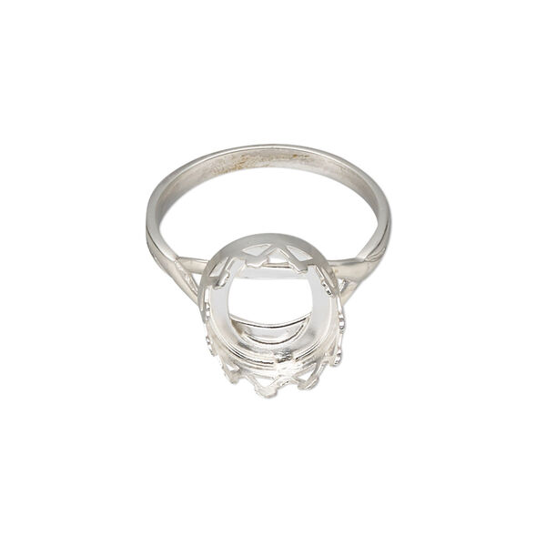 Ring, sterling silver, 13x11.5mm wide with 12x10mm oval cabochon bezel setting, size 7. Sold individually. image number 0