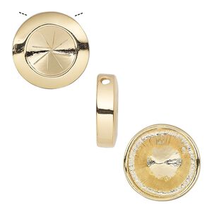 Pendant, Almost Instant Jewelry®, slide, gold-finished "pewter" (zinc-based alloy), 22mm single-sided round with 14mm rivoli setting. Sold individually.