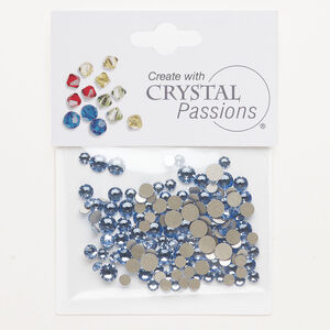 Flat back mix 1pkg144 aquamarine foil back, Crystal Passions&reg; rhinestone 3.00-4.80mm round SS12 / SS16 / SS20