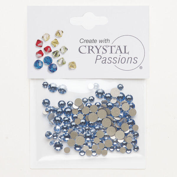 Flat back mix 1pkg144 aquamarine foil back, Crystal Passions&reg; rhinestone 3.00-4.80mm round SS12 / SS16 / SS20 image number 0