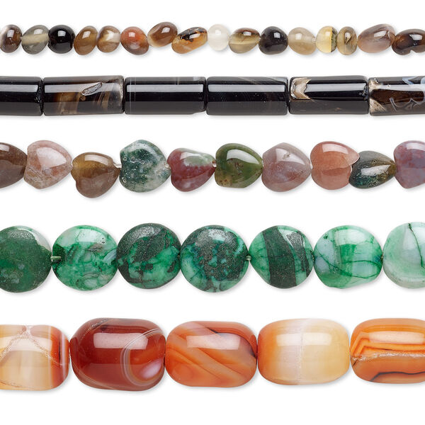 Bead mix, multi-agate (dyed / heated), pkg/(5) 15 inches, 6x4mm-20x15mm mixed shape, mixed colors. image number 0