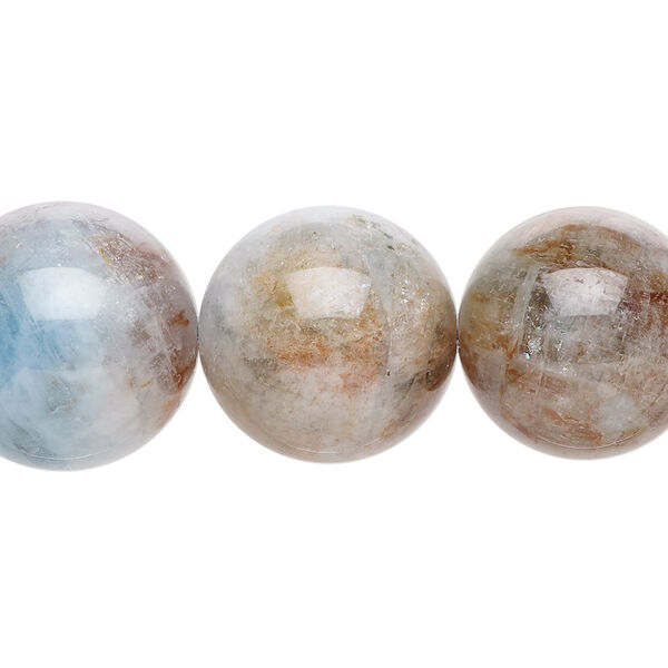 Bead, multi-beryl (heated), 16-20mm round with 0.6-1mm hole, D grade, Mohs hardness 7-1/2 to 8. Sold per 15-inch stand. image number 0
