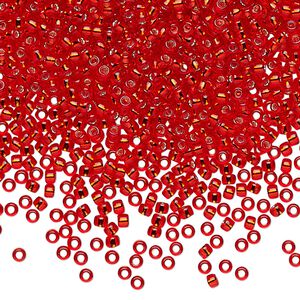 Seed bead, TOHO BEADS®, glass, pkg/50g, #11 round, transparent silver-lined Siam ruby (TR-11-25B).