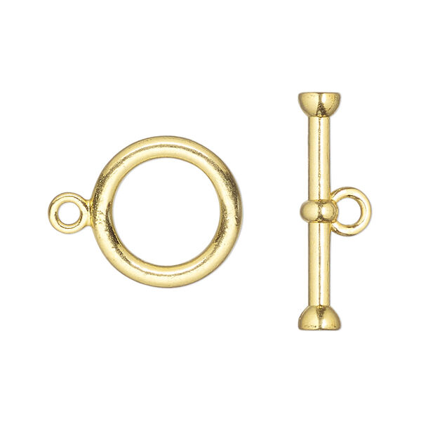 Clasp, toggle, gold-finished "pewter" (zinc-based alloy), 16mm round. Sold per pkg of 4. image number 0