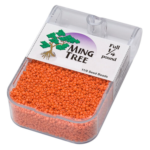 Seed bead, Ming Tree™, glass, pkg/1/4 pound, #11 round, opaque orange. image number 0