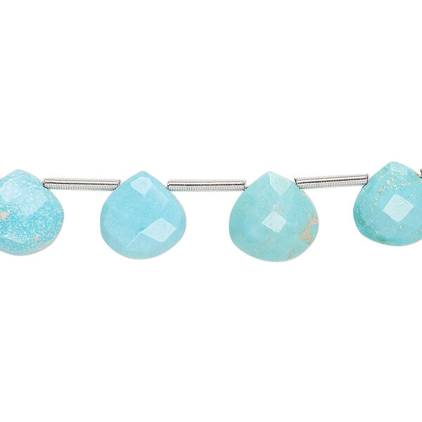 Imperial crown turquoise 1pkg13, hand-cut top-drilled faceted puffed teardrop bead natural C+ grade, 8-10mm image number 0