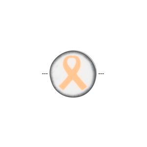 Bead, polymer clay, white / black / orange, 14mm double-sided flat round with awareness ribbon. Sold per pkg of 30.