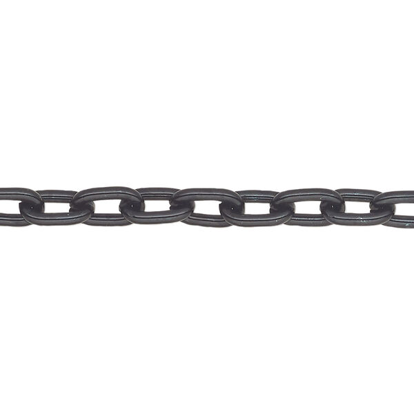Chain, anodized aluminum, black, 5mm oval cable. Sold per pkg of 25 feet. image number 0