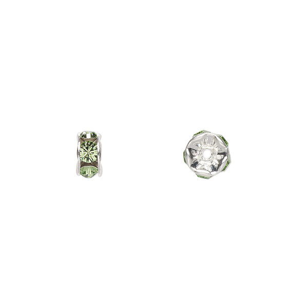 Bead 4pk peridot silver plate foil back, Crystal Passions® 6x3.5mm rondelle 77506 image number 0