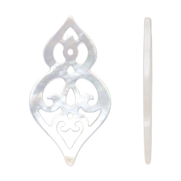 Focal, mother-of-pearl shell (bleached), 36.5x20mm undrilled double heart with cutout design, Mohs hardness 3-1/2. Sold individually. image number 0