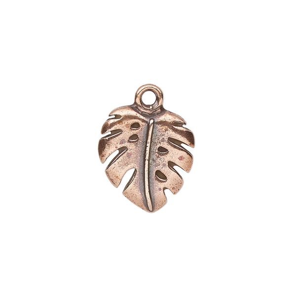 Charm, TierraCast®, antique copper-plated pewter (tin-based alloy), 16x14.5mm monstera leaf. Sold per pkg of 20. image number 0