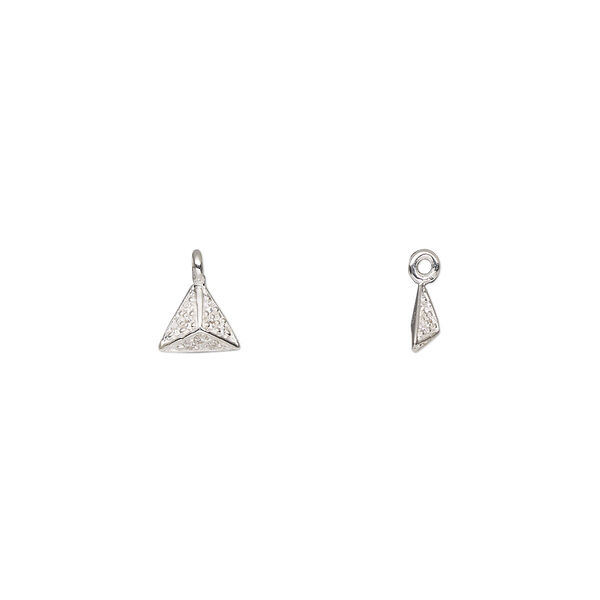 Drop, sterling silver and cubic zirconia, clear, 5.5x5x5mm pyramid. Sold individually. image number 0