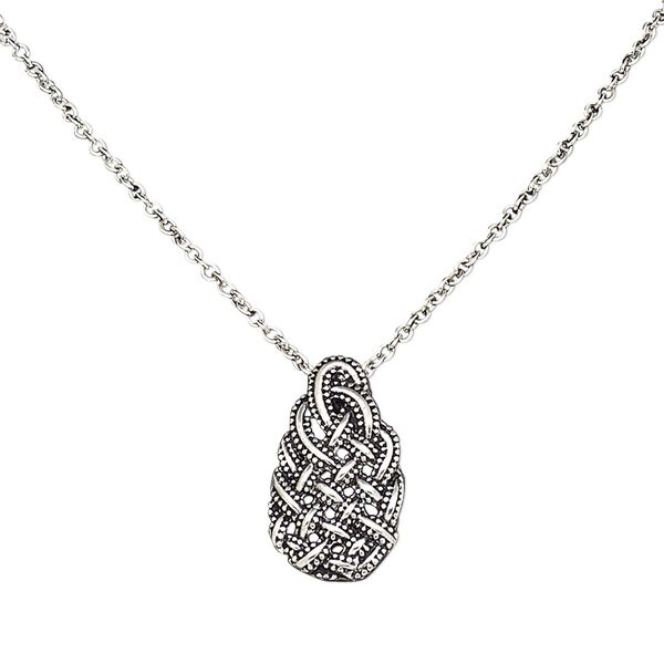 Necklace, antique silver-coated plastic with antique silver-plated steel and "pewter" (zinc-based alloy), 28x18mm woven teardrop, 16 inches with 2-1/2 inch extender chain and lobster claw clasp. Sold individually. image number 0