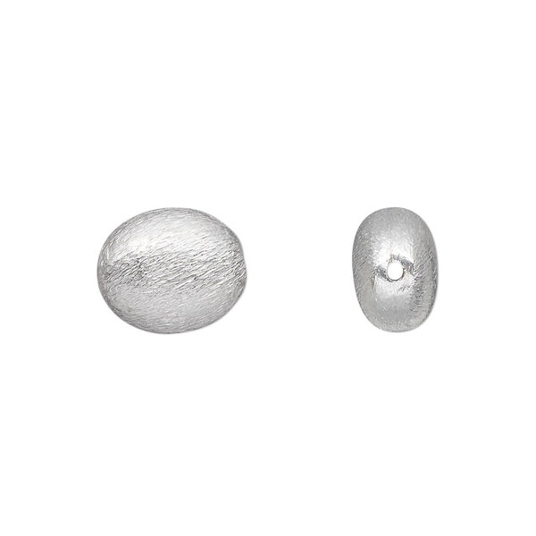 Bead, silver-plated brass, 13x10mm brushed puffed oval. Sold per pkg of 2. image number 0