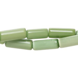 Bead fiber optic 2pk opaque moss green, 15x4mm-19x6mm round tube 14 inch