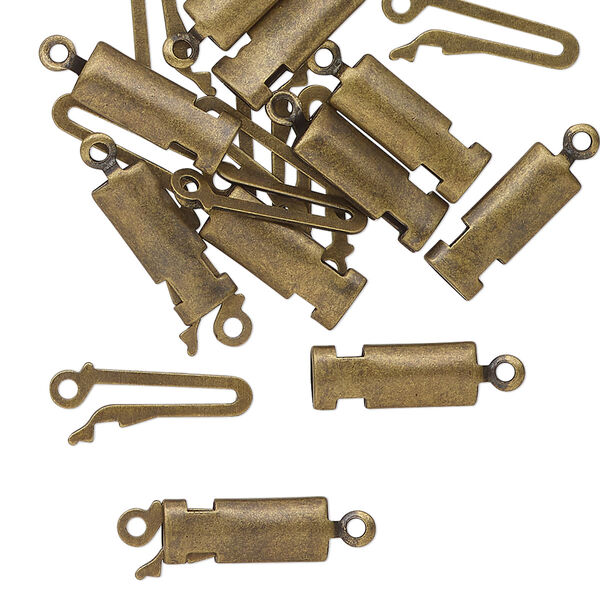Clasp, tab, antique brass-finished brass, 12x5mm rectangle. Sold per pkg of 10. image number 0
