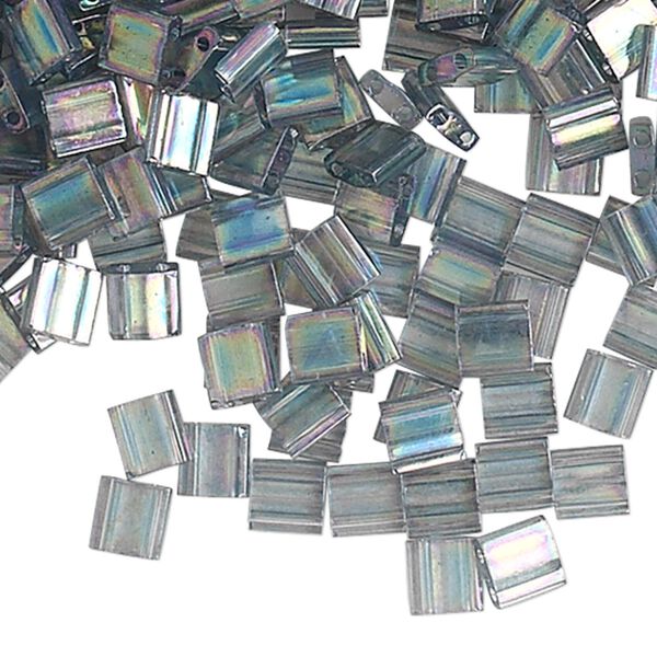 Seed bead, TILA®, glass, pkg/250g, 5mm full tila square, translucent rainbow luster dark grey, (TL-2440D). image number 0