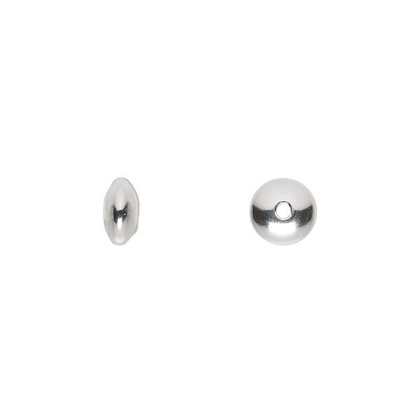 Bead, sterling silver, 7x4mm smooth saucer. Sold per pkg of 10. image number 0