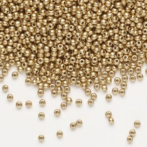 Seed bead, Preciosa Ornela Czech glass, pkg/50g, #11 rocaille, opaque metallic soft gold, (01710).