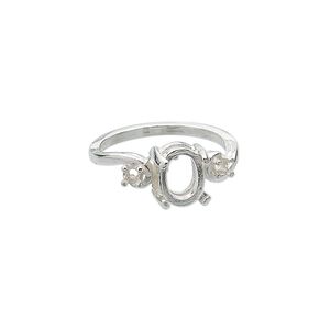 Ring, sterling silver, (2) 2.5mm 4-prong round settings and (1) 8x6mm 4-prong oval setting, size 7. Sold individually.