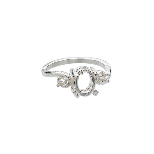 Ring, sterling silver, (2) 2.5mm 4-prong round settings and (1) 8x6mm 4-prong oval setting, size 7. Sold individually. image number 0