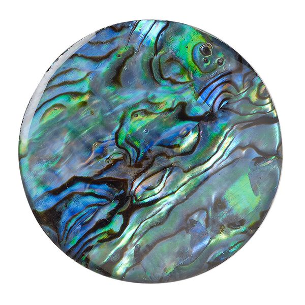 Cabochon, paua shell (coated), 38mm calibrated round, Mohs hardness 3-1/2. Sold individually. image number 0