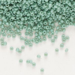 Seed bead, Miyuki, glass, pkg/250g, #15 rocaille, opaque matte luster seafoam, (RR-2028).