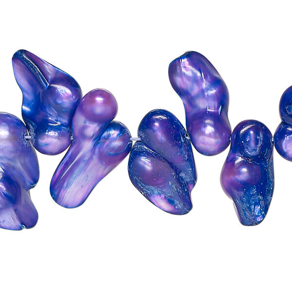 Pearl, cultured freshwater (dyed), midnight purple, 10x7mm-20x13mm baroque with 0.4mm hole, D grade, Mohs hardness 2-1/2 to 4. Sold per 15-inch strand. image number 0