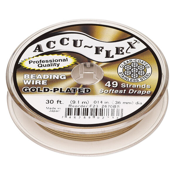 Beading wire, Accu-Flex®, nylon and 24Kt gold-plated stainless steel, clear, 49 strand, 0.014-inch diameter. Sold per 30-foot spool. image number 0