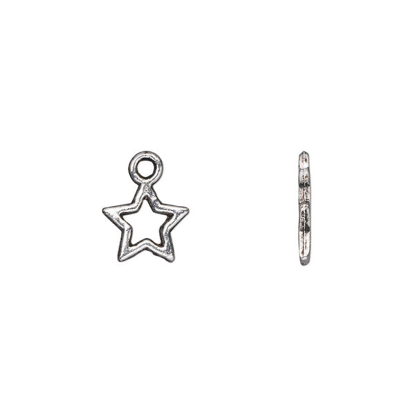 Charm, antique silver-plated "pewter" (zinc-based alloy), 9x8mm double-sided open star. Sold per pkg of 100. image number 0