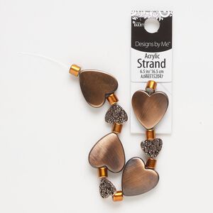 Bead, "pewter" (zinc-based alloy) and acrylic, copper, mixed shapes. Sold per 6-1/2 inch strand.