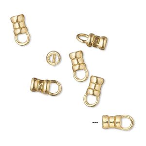 Crimp end, JBB Findings, brass, 6x4mm tube with loop, 2.5mm inside diameter. Sold per pkg of 4.
