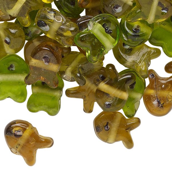 Bead mix, lampworked glass, translucent multicolored, 12x8mm-12x9mm fish. Sold per 2-ounce pkg, approximately 80 beads. image number 0
