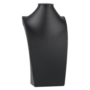 Display, necklace, leatherette, black, 13-1/2 x 7-1/2 x 3-3/4 inches. Sold individually.