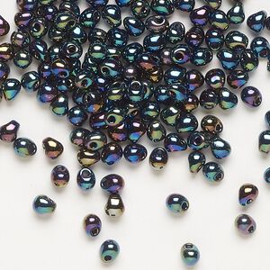 Seed bead, Miyuki, glass, pkg/250g, 4x3.4mm fringe, opaque metallic iris variegated blue (DP-455).