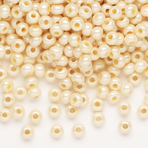 Seed bead, Preciosa Ornela Czech glass, pkg/50g, #6 rocaille, opaque dark shell luster chalkwhite, (46112). image number 0