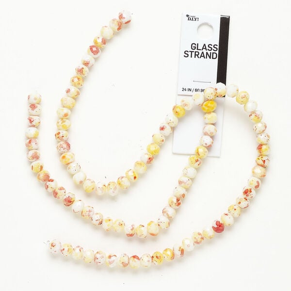 Bead 1pkg1, glass, white and multicolored, 7x5mm-8x6mm faceted rondelle, 24 inches. image number 0