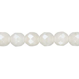 Bead, Czech fire-polished glass, light ivory luster, 8mm faceted round. Sold per pkg of 600 (1/2 mass).