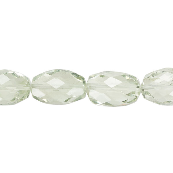 Green quartz 1pkg1, hand-cut faceted puffed oval bead 8 inch 12x8mm-15x10mm image number 0