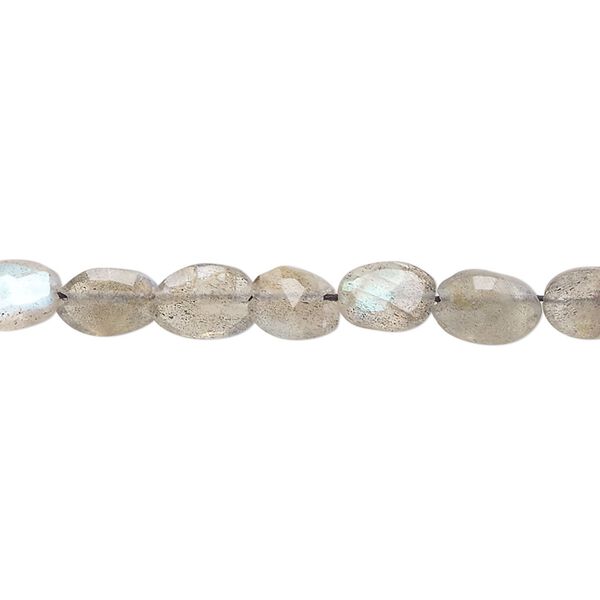 Labradorite 1pkg1, hand-cut puffed faceted oval bead natural 13 inch 6x5mm-8x6mm image number 0