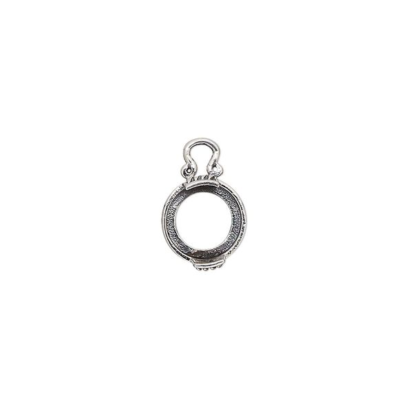 Drop, antiqued sterling silver, 9mm round with marquise design and open back with 8mm 2-prong round cabochon setting. Sold individually. image number 0