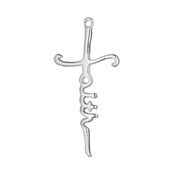 Drop, sterling silver, 27x14mm cross with "faith". Sold Individually. image number 0