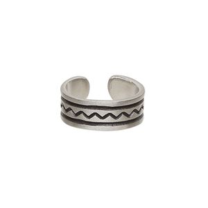 Toe ring, Everyday Jewelry, antiqued pewter, 6.5mm wide with zigzag and line design, adjustable. Sold individually.