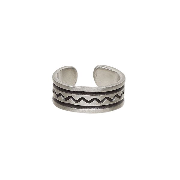 Toe ring, Everyday Jewelry, antiqued pewter, 6.5mm wide with zigzag and line design, adjustable. Sold individually. image number 0