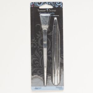 Tweezer and scoop, silver-finished steel, 6-1/2 x 1-1/8 inches. Sold per pkg of 2.