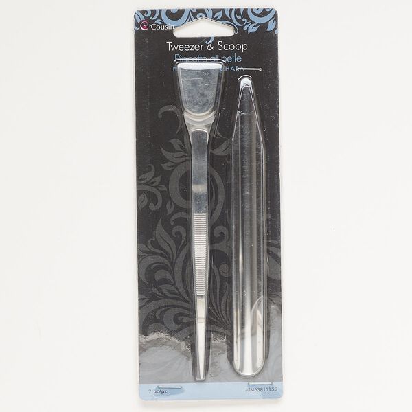Tweezer and scoop, silver-finished steel, 6-1/2 x 1-1/8 inches. Sold per pkg of 2. image number 0