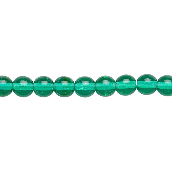 Bead, Czech glass druk, transparent teal, 6mm round. Sold per 15-1/2" to 16" strand. image number 0