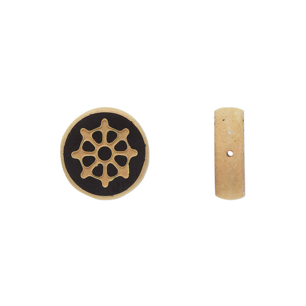 Bead, Preciosa, Czech pressed glass, opaque black and matte gold, 12mm flat round wheel. Sold per pkg of 5. image number 0