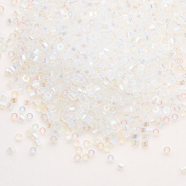 Seed bead, Delica®, glass, pkg/7.5g, #11 cut, translucent rainbow crystal clear (DBC-0051). image number 0